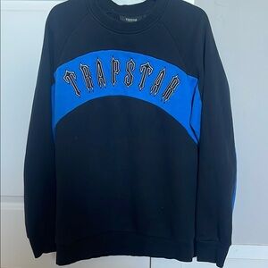 Black and Blue Crewneck Sweater with Collegiate Design